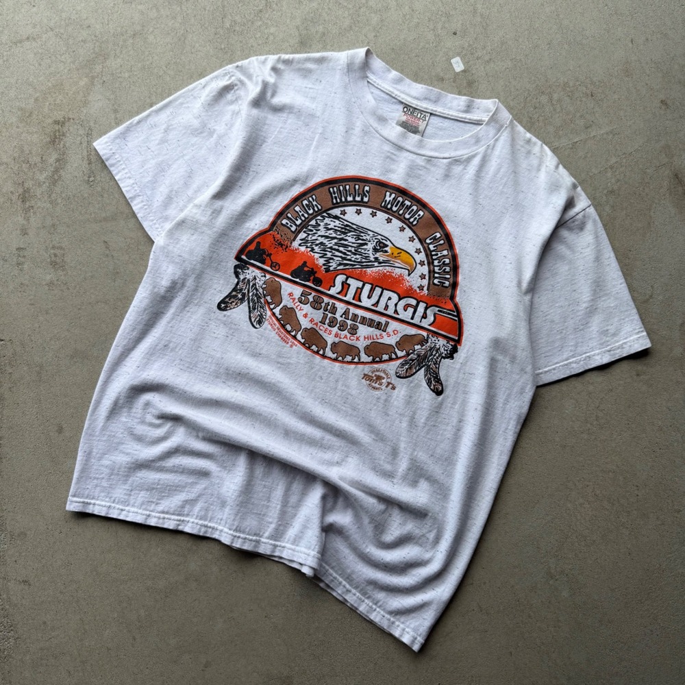 90s Mens Oneita Sturgis 1998 Motorcycle Rally Graphic T-Shirt Biker Large